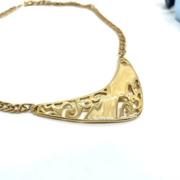 VINTAGE AVON MODERNIST ENAMEL BIB NECKLACE EARRINGS SET GOLD TONE STATEMENT - Picture 12 of 16